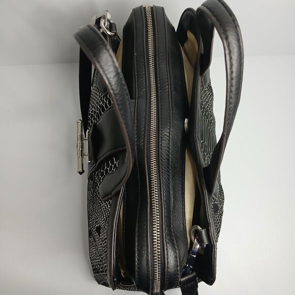 Aimee Kestenberg Leather Handbag  Black Purse Snake Print Metallic Satchel - Picture 7 of 16